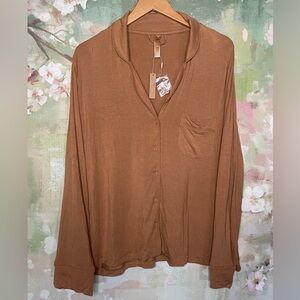 SKIMS•New!•Pajama Top•Camel Brown•Soft Lounge Button Up Top•NWT